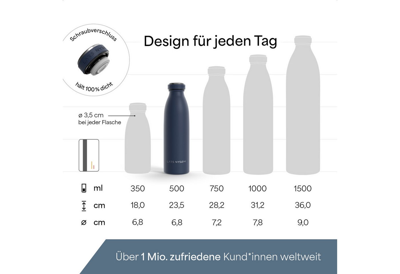 LARS NYSØM Thermoflasche Ren, Isolierflasche mit Vakuum Isolierung: 12h heiß / 24h kühl – Bild 4 von 5