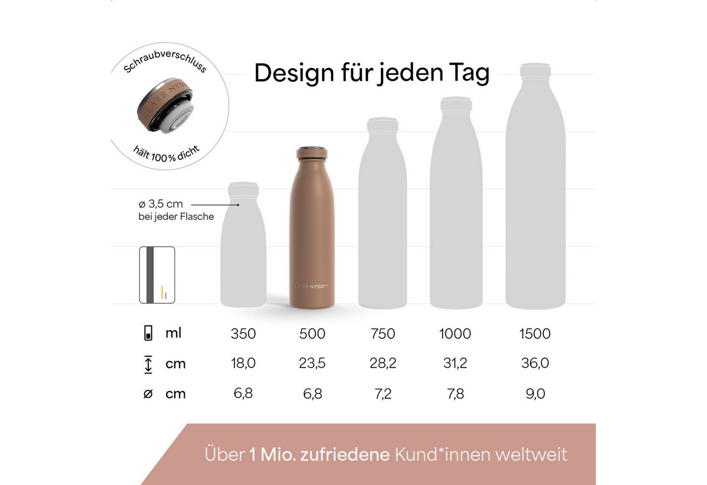 LARS NYSØM Thermoflasche Ren, Isolierflasche mit Vakuum Isolierung: 12h heiß / 24h kühl – Bild 4 von 5