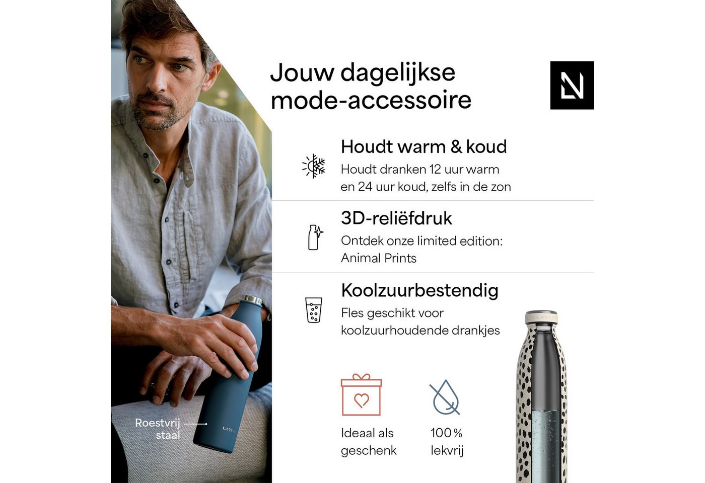 LARS NYSØM Thermoflasche Ren, Isolierflasche mit Vakuum Isolierung: 12h heiß / 24h kühl – Bild 2 von 5