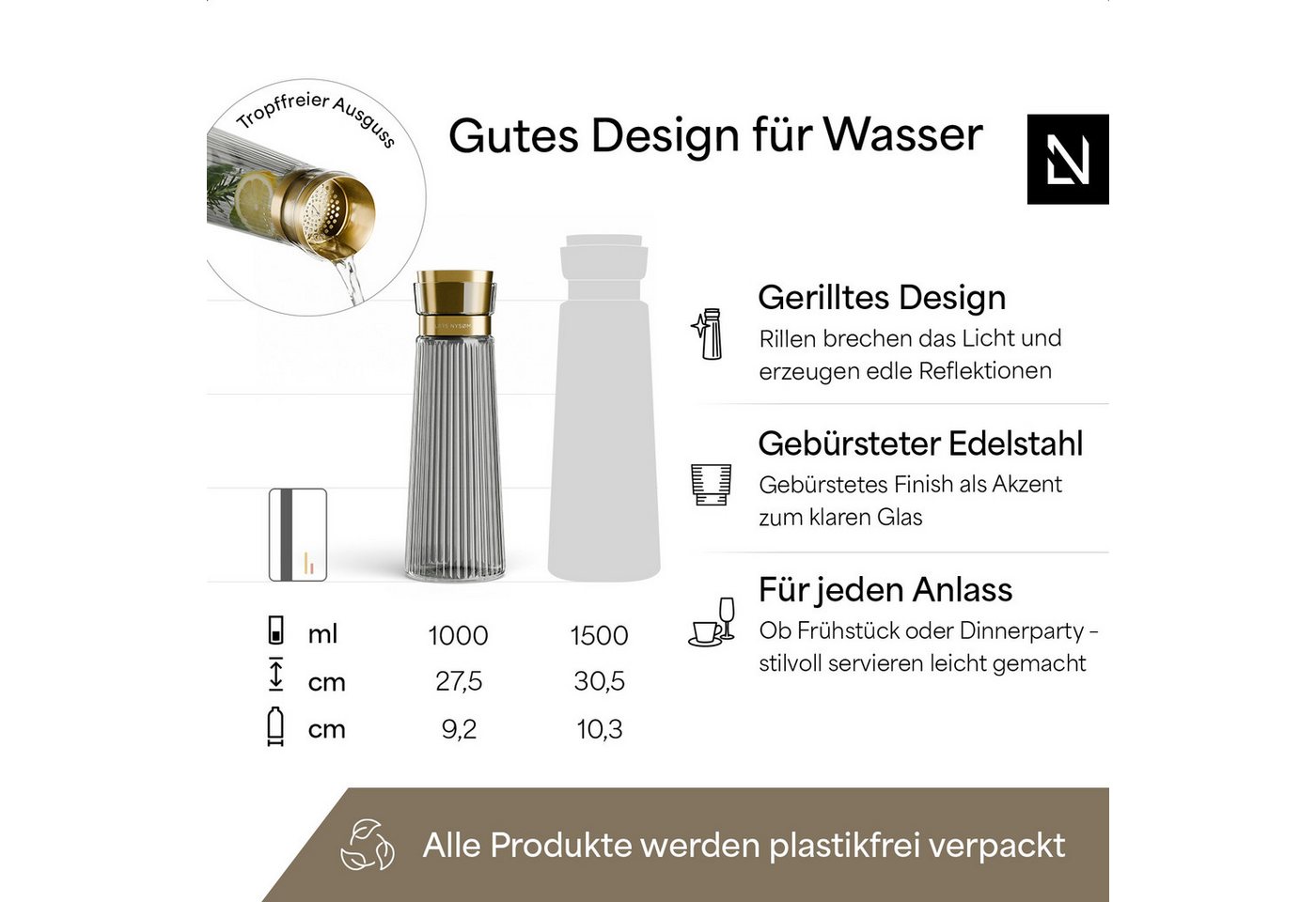 LARS NYSØM Wasserkaraffe Bækvand, (1-tlg), Glaskaraffe 1 l mit Edelstahldeckel und integriertem Sieb – Bild 4 von 5