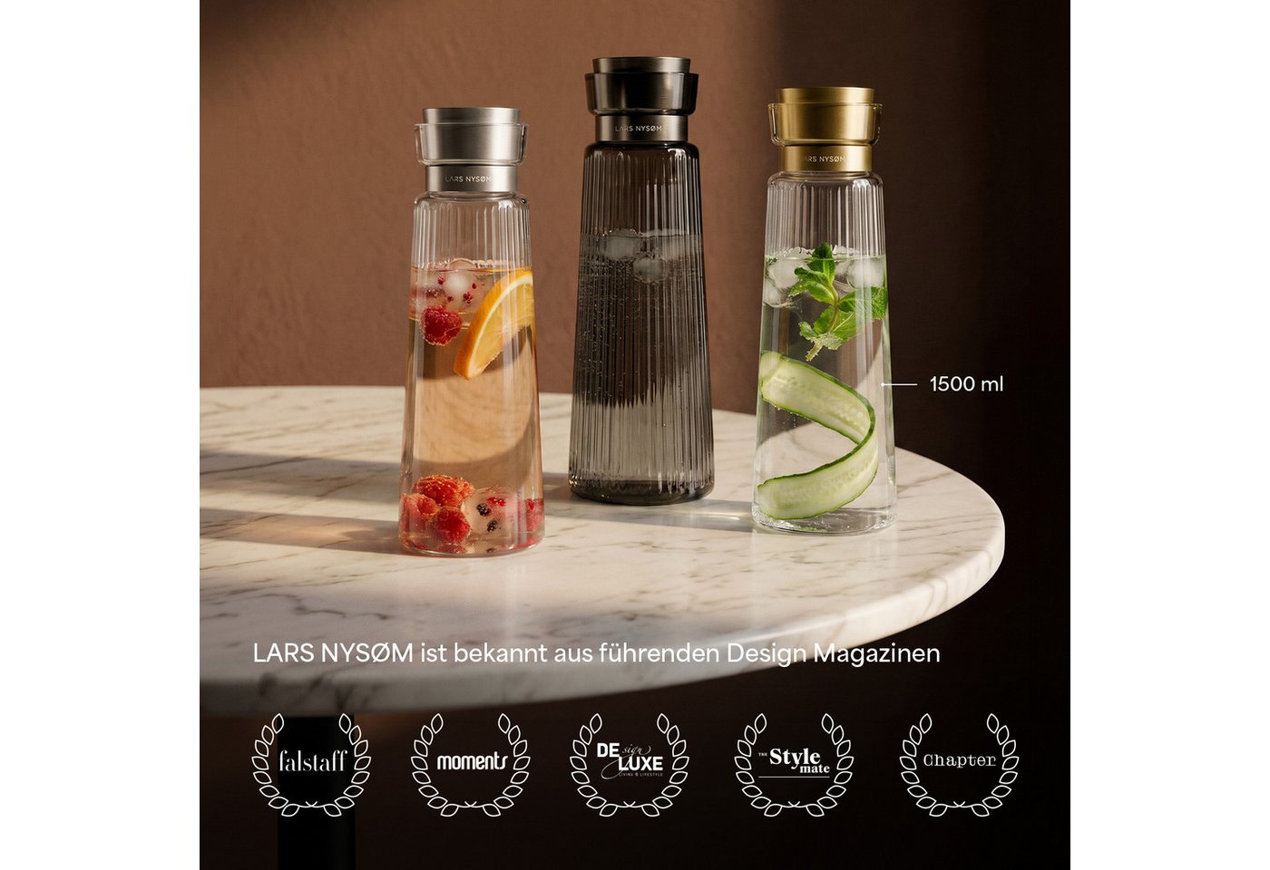 LARS NYSØM Wasserkaraffe Bækvand, (1-tlg), Glaskaraffe 1 l mit Edelstahldeckel und integriertem Sieb – Bild 5 von 5
