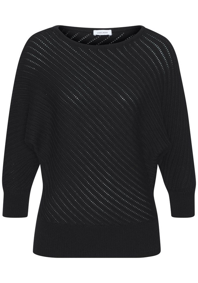LASCANA 3/4 Arm-Pullover mit diagonalem Strickmuster Eleganter Fledermauspullover, weicher Strickpullover, bequem, Basic – Bild 2 von 5