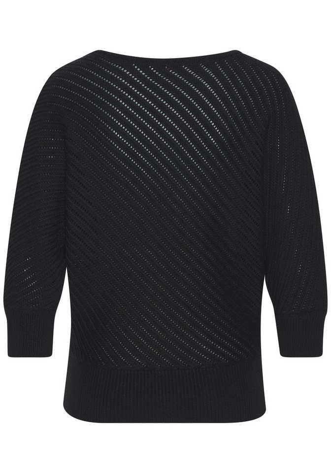 LASCANA 3/4 Arm-Pullover mit diagonalem Strickmuster Eleganter Fledermauspullover, weicher Strickpullover, bequem, Basic – Bild 4 von 5