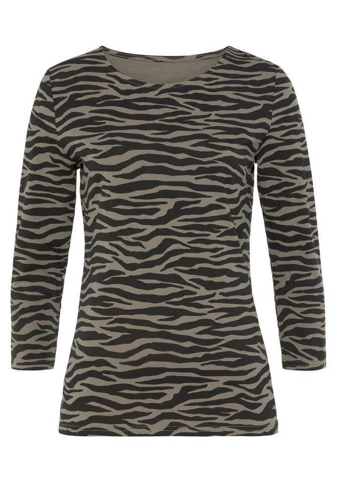 LASCANA 3/4-Arm-Shirt aus elastischer Baumwolle mit Zebraprint – Bild 2 von 5