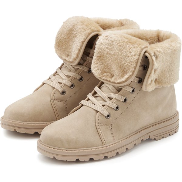 LASCANA Boots, Stiefel, Stiefelette NEU mit Fellimitat-Applikation in 2 Schafthöhen tragbar VEGAN
