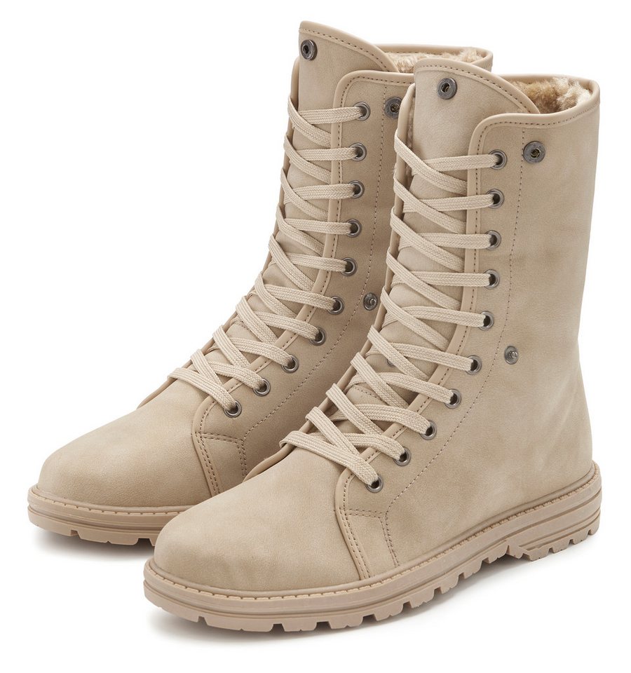 LASCANA Boots, Stiefel, Stiefelette NEU mit Fellimitat-Applikation in 2 Schafthöhen tragbar VEGAN – Bild 3 von 5