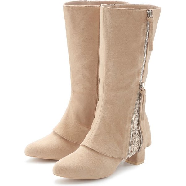 LASCANA Boots, Stiefelette, Stiefel NEU mit raffiniertem Spitzendetail und Zierreißverschluss