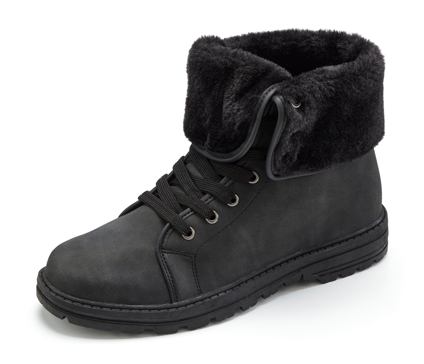 LASCANA Boots, Stiefel, Stiefelette NEU mit Fellimitat-Applikation in 2 Schafthöhen tragbar VEGAN – Bild 3 von 5