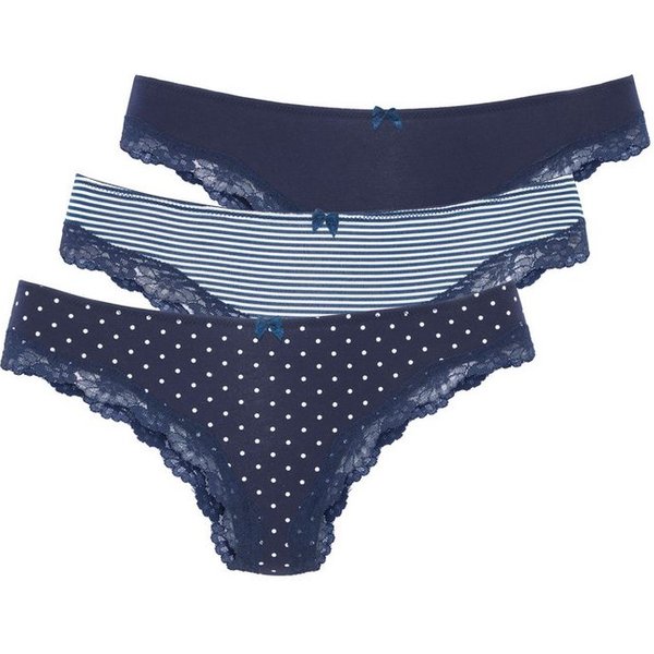 LASCANA Brasilslip (3er-Pack) aus elastischer Baumwolle mit zarter Spitze