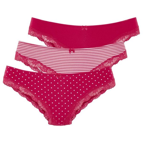 LASCANA Brasilslip (3er-Pack) aus elastischer Baumwolle mit zarter Spitze