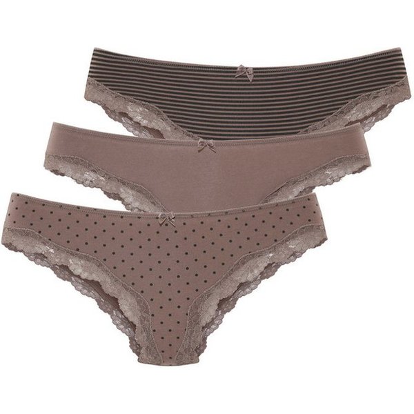 LASCANA Brasilslip (3er-Pack) aus elastischer Baumwolle mit zarter Spitze