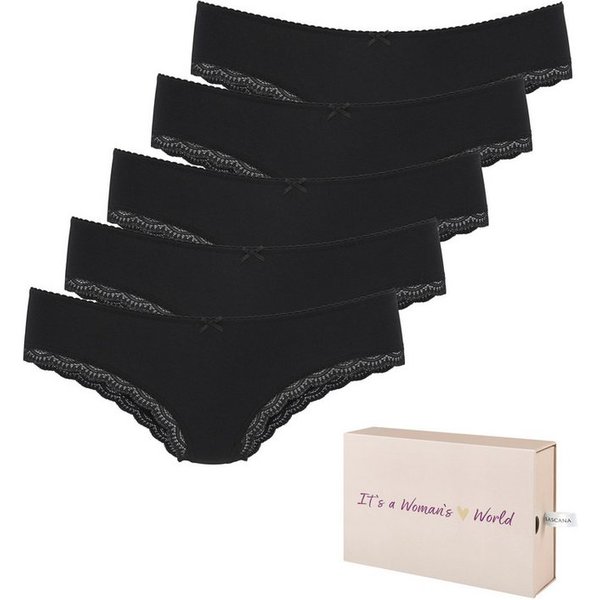 LASCANA Brasilslip (5er-Pack) aus elastischer Baumwolle mit zarter Spitze, mit Aufbewahrungsbox