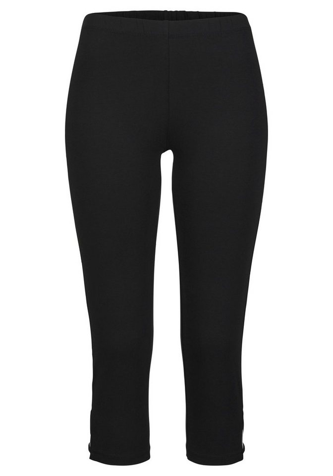 LASCANA Caprileggings aus elastischer, bequemer Baumwollmischung mit Cut-outs am Saum, 3/4-Länge, Basic, Sommerhose, Schlupfhose – Bild 2 von 5