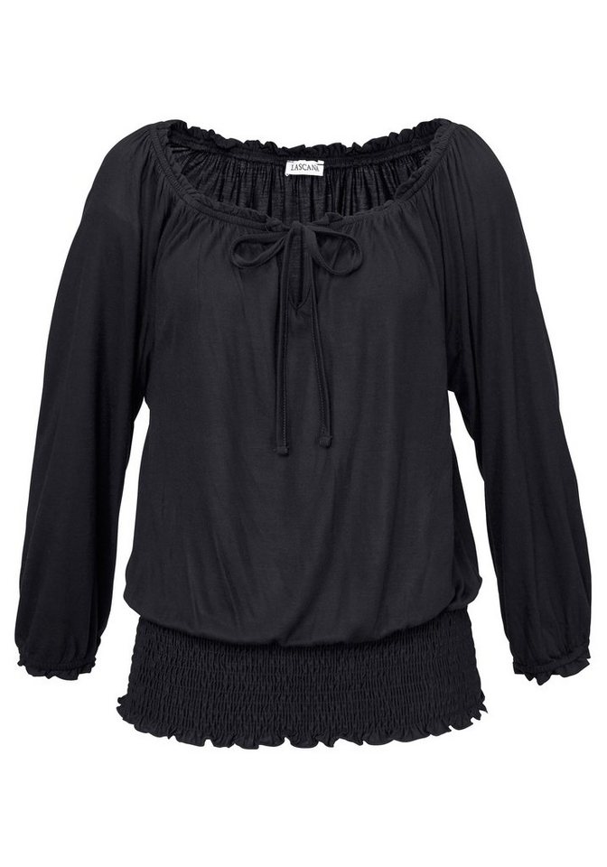 LASCANA Carmenshirt mit 3/4-Ärmeln, Blusenshirt mit Bindeband und Gummizug – Bild 2 von 5