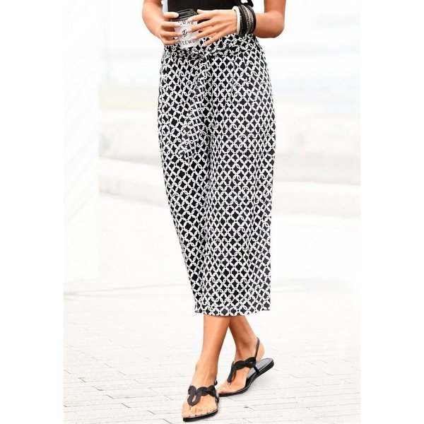 LASCANA Culotte mit luftig-weitem Bein (mit Bindegürtel) Alloverdruck, 7/8-Hose, Jerseyhose, leichte Sommerhose, Schlupfhose