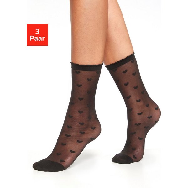 LASCANA Feinsöckchen Transparente Nylon Socken, Damen Feinstrümpfe, für Alltag und Büro (Packung, 3-Paar, Gr. 35-42) transparent und gemustert