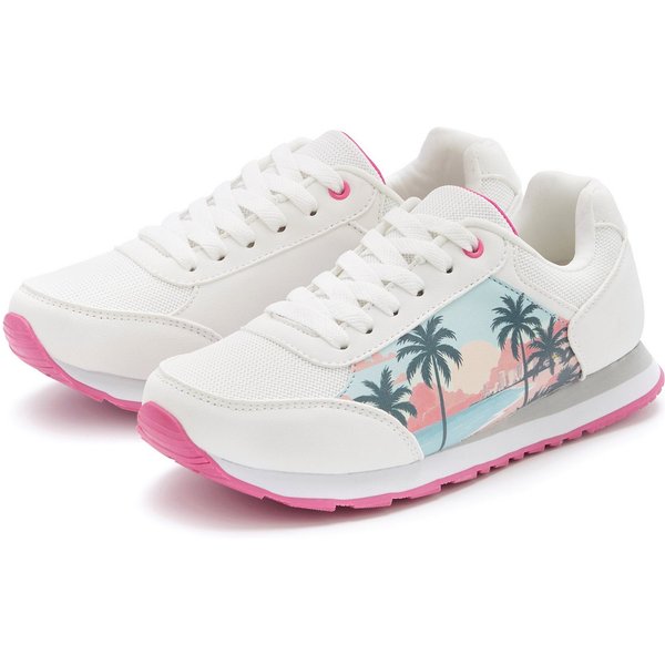 LASCANA Freizeitschuh, Schnürhalbschuh, Sneaker mit raffiniertem Städte-Druck und herausnehmbarer Innensohle