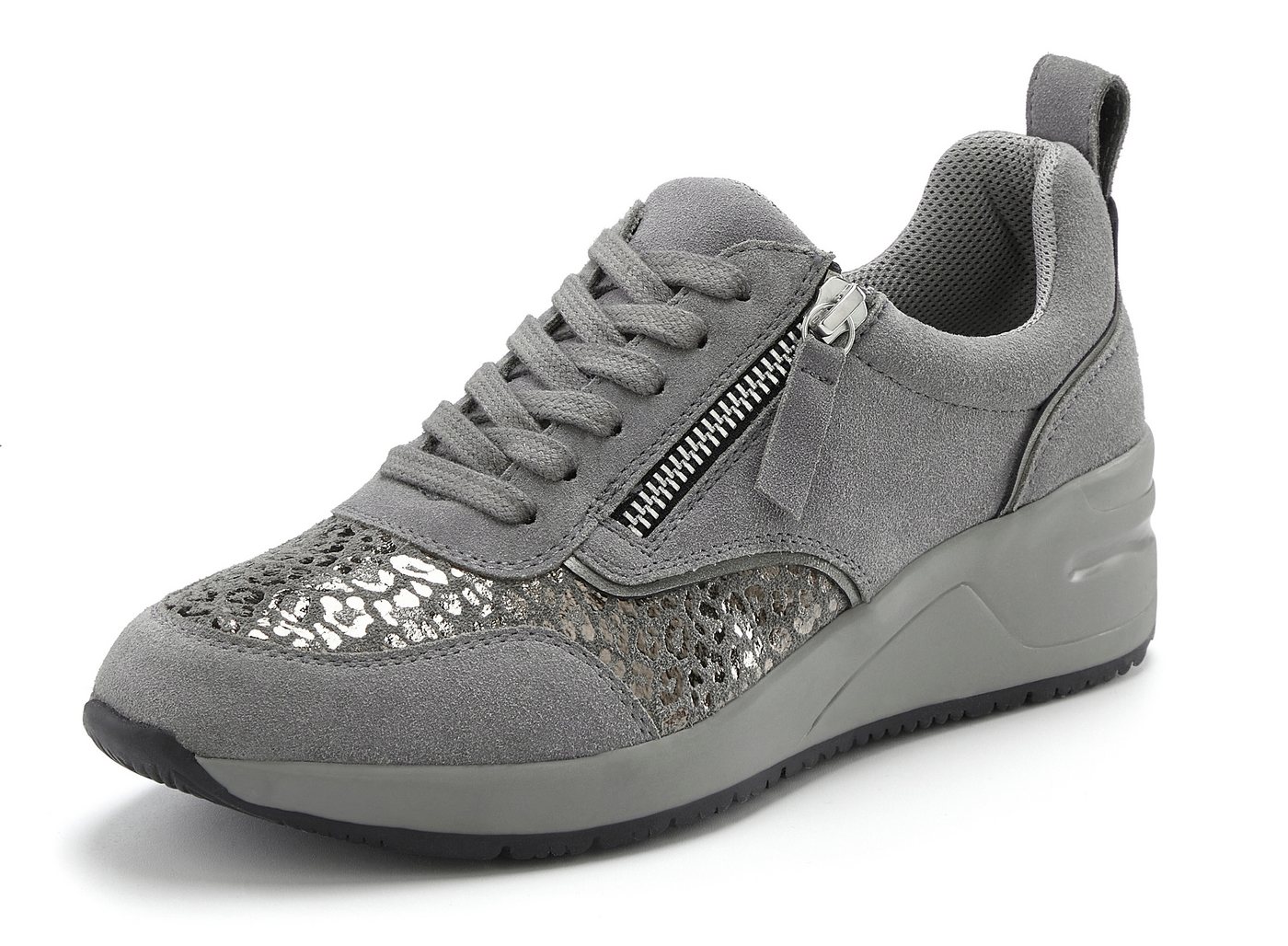 LASCANA Freizeitschuh, Halbschuh, Sneaker aus Leder mit innenliegendem Keilabsatz und Leo-Druck – Bild 2 von 5