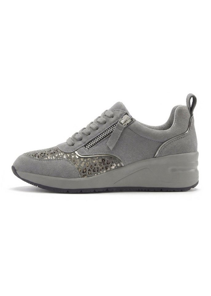 LASCANA Freizeitschuh, Halbschuh, Sneaker aus Leder mit innenliegendem Keilabsatz und Leo-Druck – Bild 3 von 5