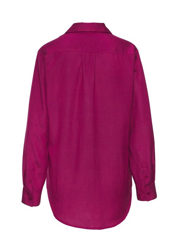 LASCANA Hemdbluse mit V-Ausschnitt aus weicher Webware mit Leinenanteil Damenbluse mit langen Ärmeln, lockere Leinenbluse, Sommerbluse – Bild 3 von 5