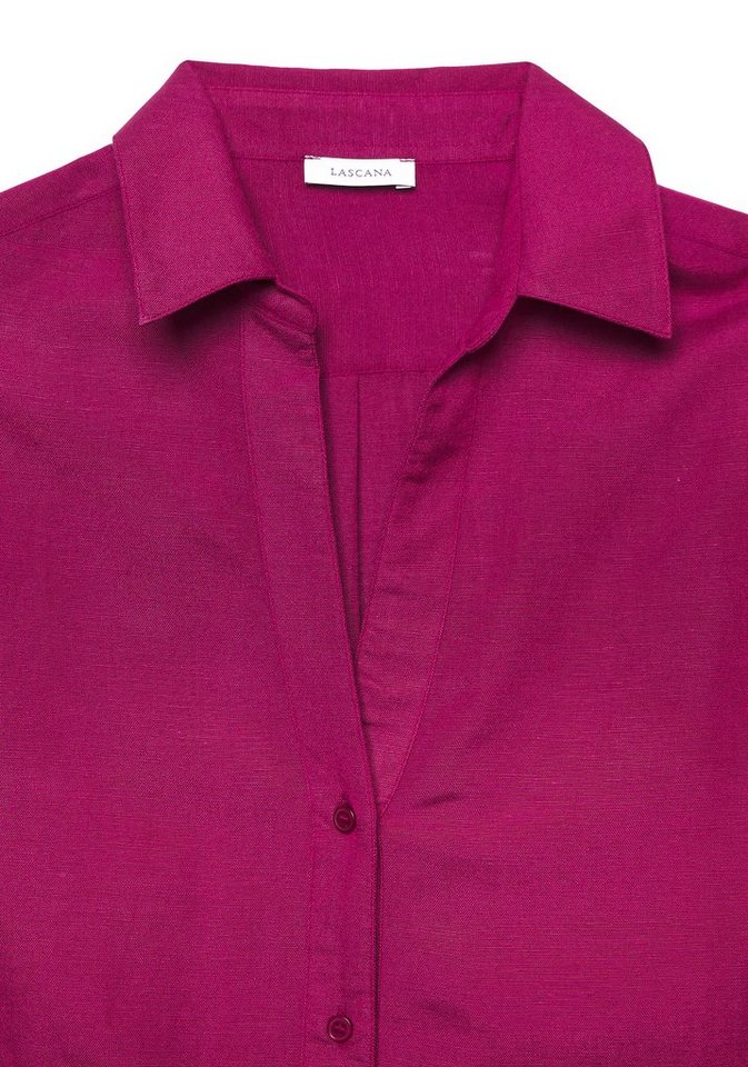 LASCANA Hemdbluse mit V-Ausschnitt aus weicher Webware mit Leinenanteil Damenbluse mit langen Ärmeln, lockere Leinenbluse, Sommerbluse – Bild 4 von 5