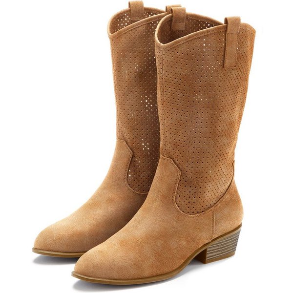 LASCANA Herbst Boots, Ankle Stiefelette, Schlupfstiefel, Cowboy-Stiefel, Westernstiefel mit kleinen Cut-Outs im Cowboy-Look