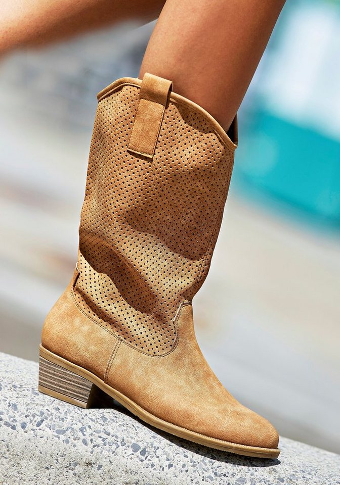 LASCANA Herbst Boots, Ankle Stiefelette, Schlupfstiefel, Cowboy-Stiefel, Westernstiefel mit kleinen Cut-Outs im Cowboy-Look – Bild 2 von 5