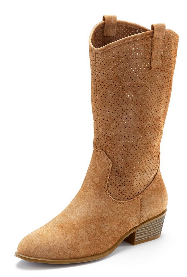 LASCANA Herbst Boots, Ankle Stiefelette, Schlupfstiefel, Cowboy-Stiefel, Westernstiefel mit kleinen Cut-Outs im Cowboy-Look – Bild 3 von 5