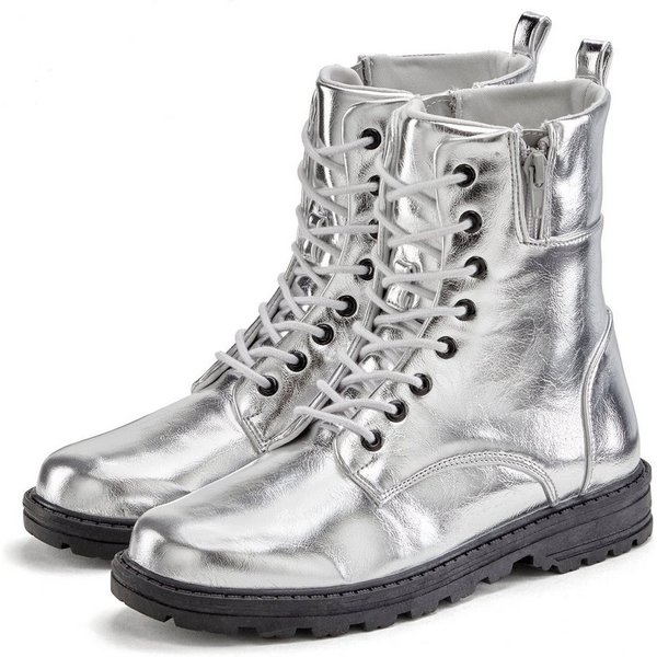 LASCANA Herbststiefelette, Boots, Stiefel, Stiefelette im angesagten Metallic-Look VEGAN
