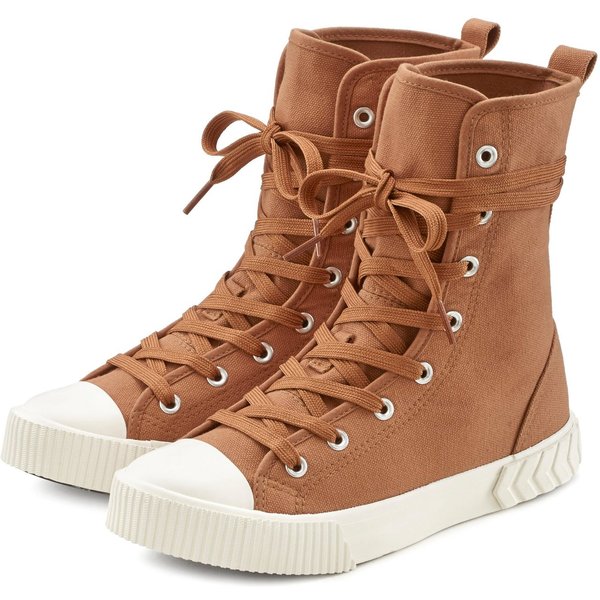 LASCANA High-Top Sneaker, Textil-Boot, Herbststiefelette, Schnürschuh, Stiefelette im Combat Look VEGAN