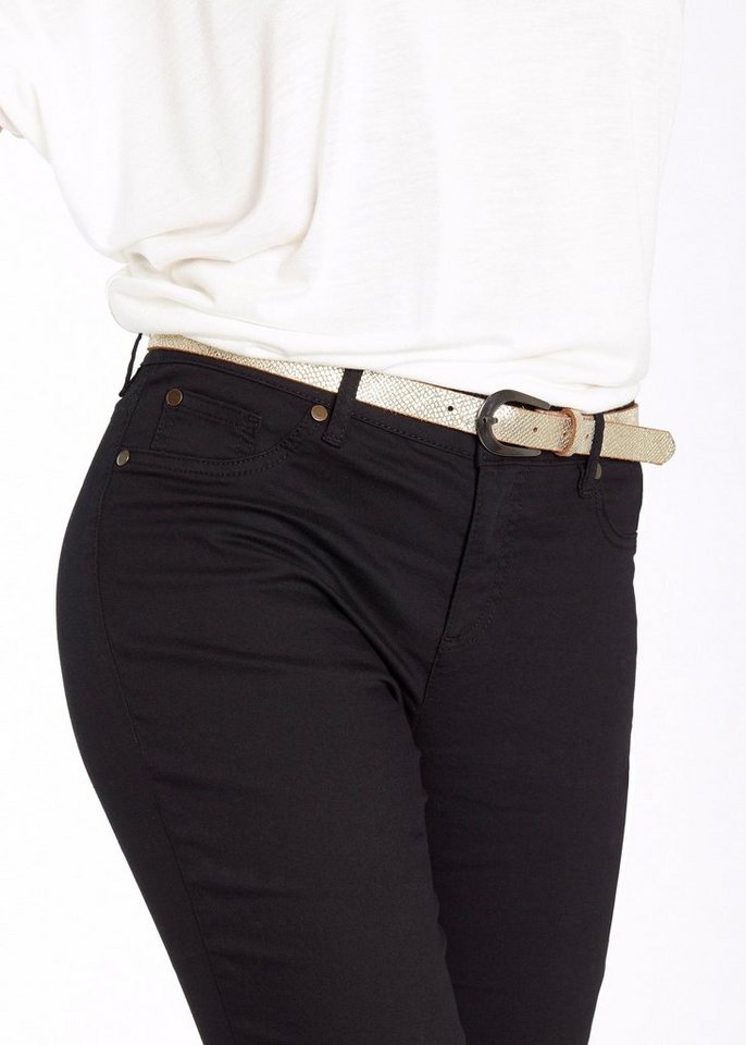 LASCANA Hüftgürtel Ledergürtel, schmaler Gürtel, Anzuggürtel aus Leder in Metallic-Snake-Optik für Hosen, Jeans & Kleider – Bild 2 von 5