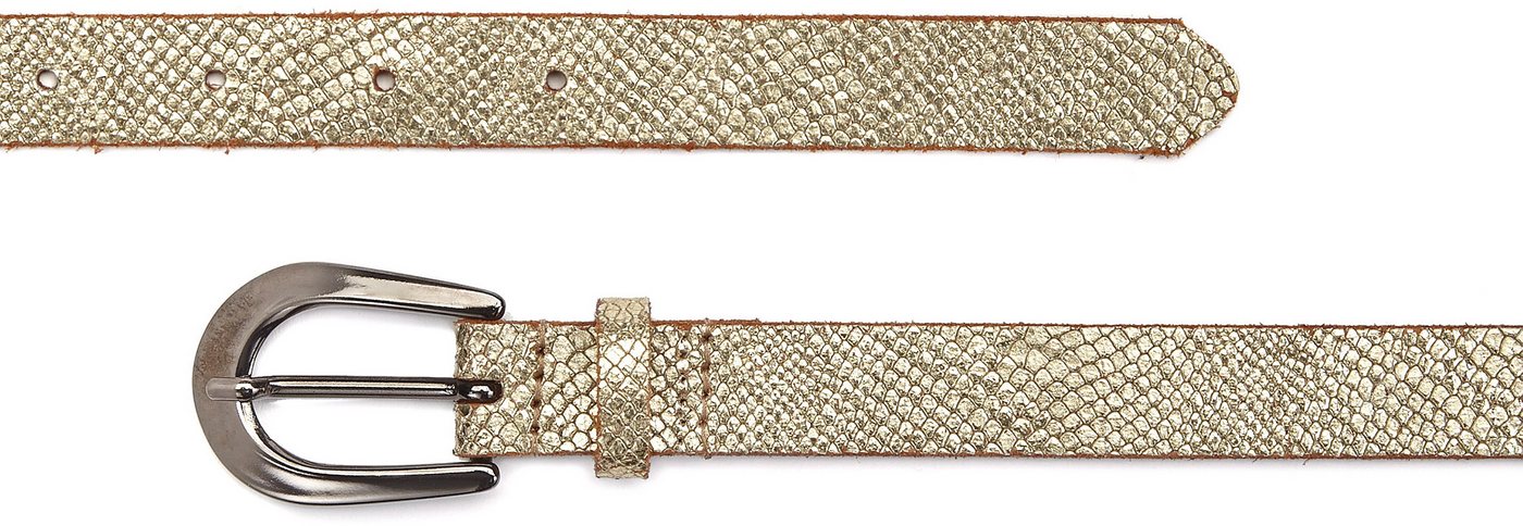 LASCANA Hüftgürtel Ledergürtel, schmaler Gürtel, Anzuggürtel aus Leder in Metallic-Snake-Optik für Hosen, Jeans & Kleider – Bild 4 von 5