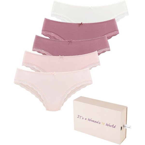 LASCANA Jazz-Pants Slips (5er-Pack) aus elastischer Baumwolle mit zarter Spitze, mit Aufbewahrungsbox