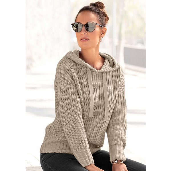 LASCANA Kapuzenpullover aus weichem Grobstrick weicher Strickpullover mit Kapuze, gestrickter Hoodie, Oversize,casual