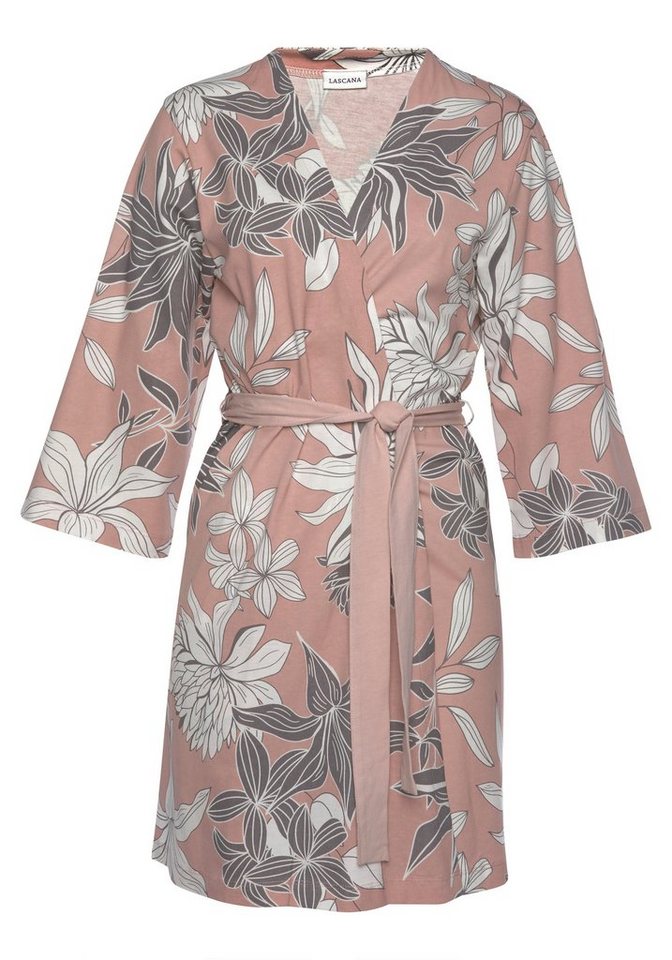LASCANA Kimono, Kurzform, Single-Jersey, Kimono-Kragen, Gürtel, mit floralem Druck – Bild 2 von 5