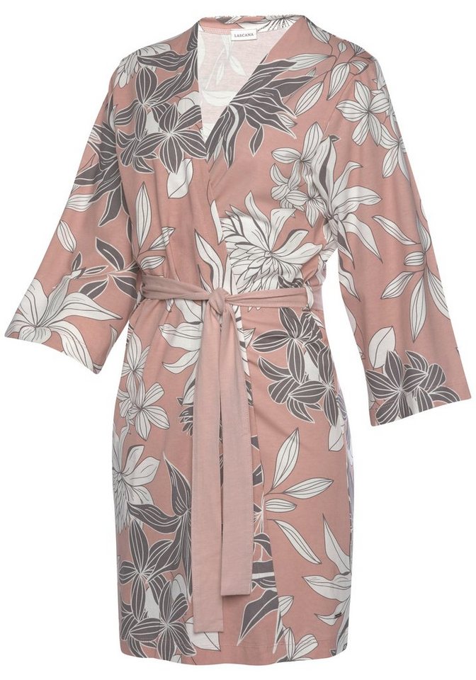 LASCANA Kimono, Kurzform, Single-Jersey, Kimono-Kragen, Gürtel, mit floralem Druck – Bild 4 von 5