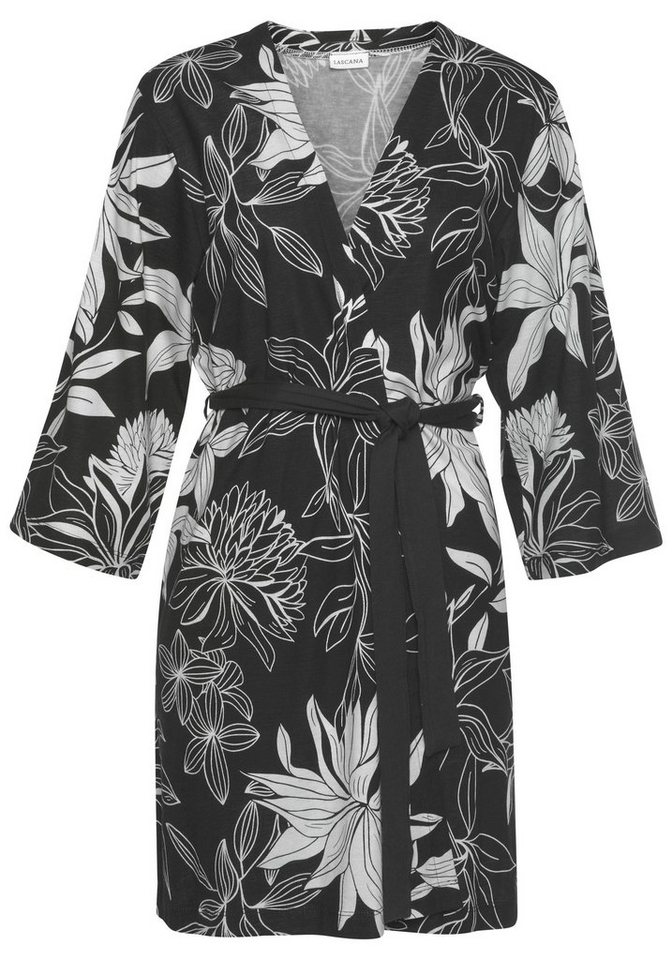 LASCANA Kimono, Kurzform, Baumwollmischung, Kimono-Kragen, Gürtel, mit floralem Druck – Bild 2 von 5