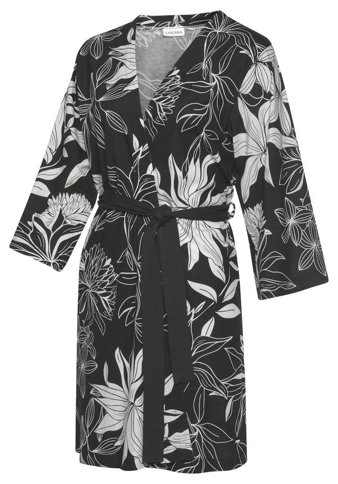 LASCANA Kimono, Kurzform, Baumwollmischung, Kimono-Kragen, Gürtel, mit floralem Druck – Bild 5 von 5