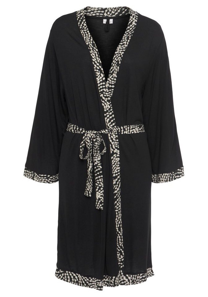 LASCANA Kimono, Kurzform, Viskose, Kimono-Kragen, Gürtel, mit gemusterter Kontrastblende – Bild 2 von 5