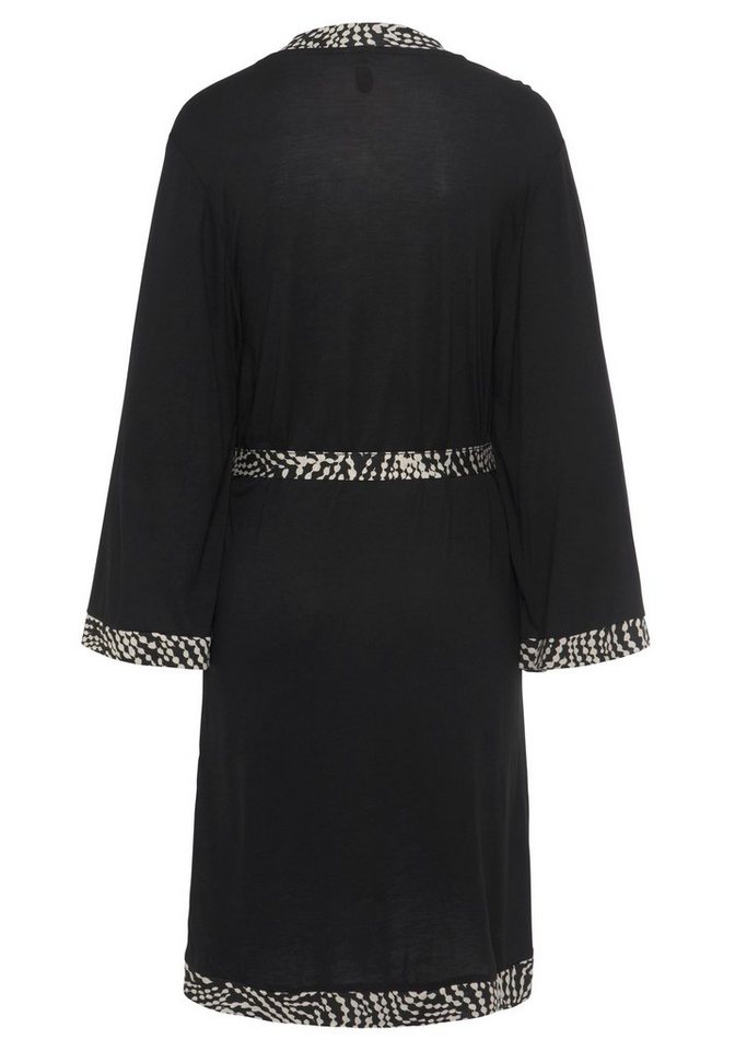 LASCANA Kimono, Kurzform, Viskose, Kimono-Kragen, Gürtel, mit gemusterter Kontrastblende – Bild 4 von 5