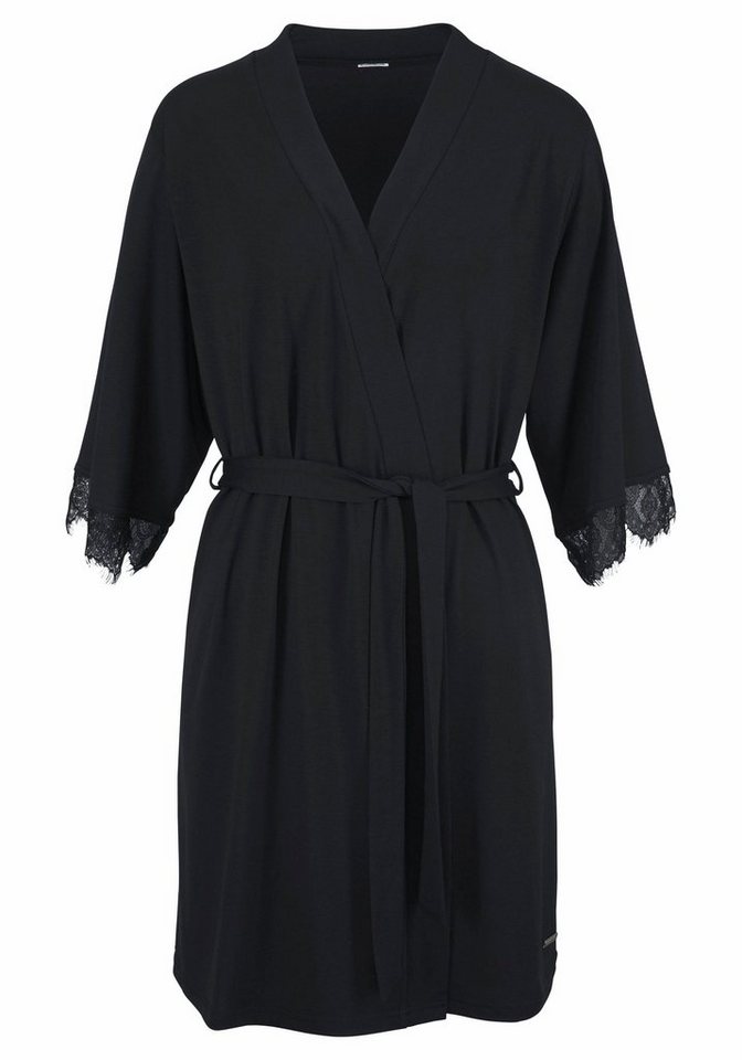 LASCANA Kimono, Kurzform, Viskosemischung, Gürtel, mit Spitze am Ärmelsaum – Bild 2 von 5