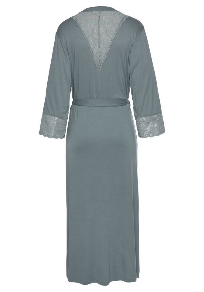 LASCANA Kimono, Langform, Single-Jersey, Gürtel, mit edlen Spitzendetails – Bild 4 von 5