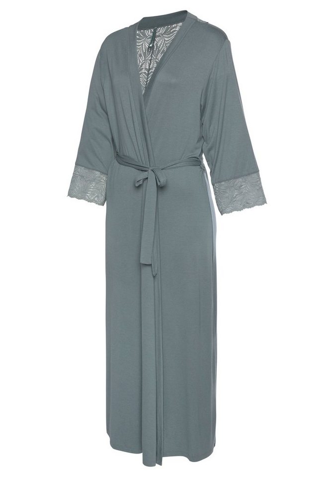LASCANA Kimono, Langform, Single-Jersey, Gürtel, mit edlen Spitzendetails – Bild 5 von 5