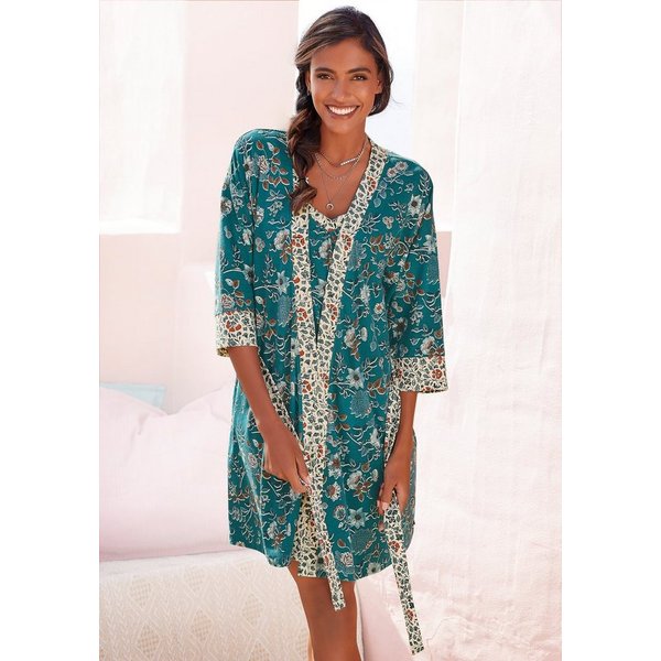 LASCANA Kimono, Kurzform, Jersey, Kimono-Kragen, Gürtel, mit Blumen Allover-Druck