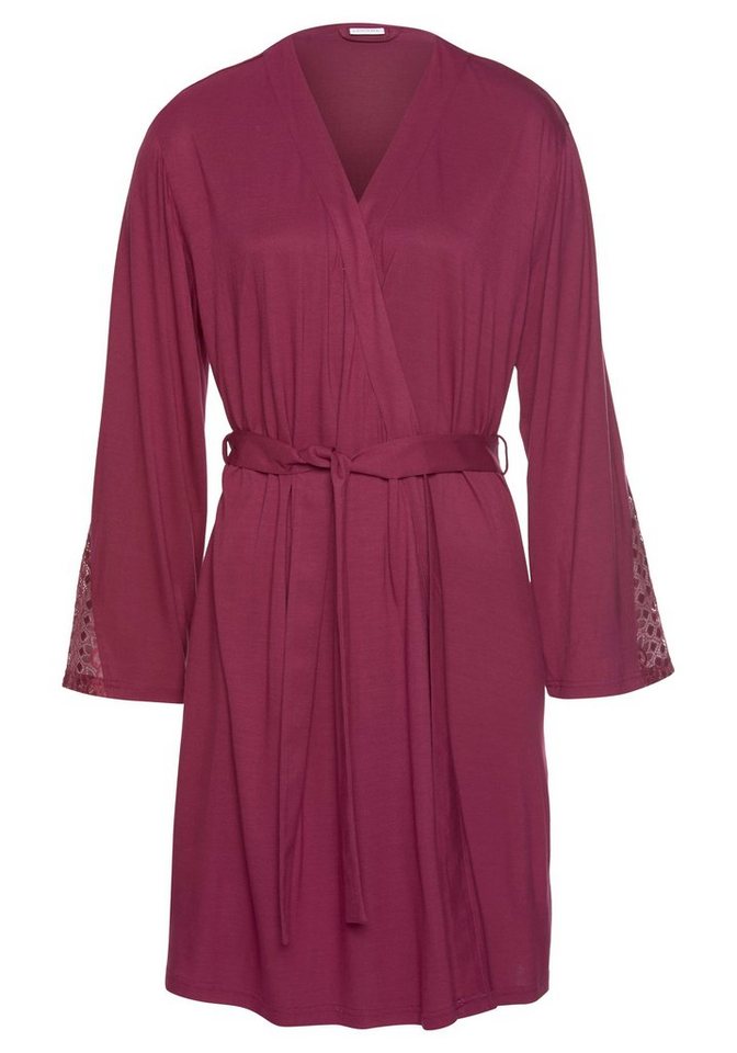 LASCANA Kimono, Kurzform, Viskose, Gürtel, mit langen Ärmeln und Spitzen-Details – Bild 2 von 5