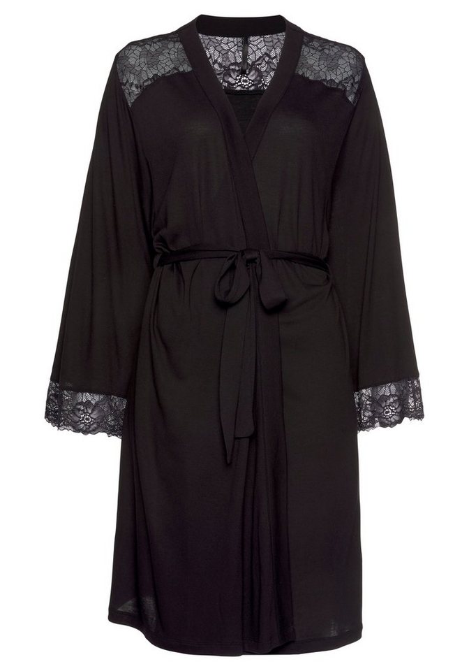 LASCANA Kimono, Kurzform, Viskose, Gürtel, mit Spitzeneinsätzen – Bild 2 von 5