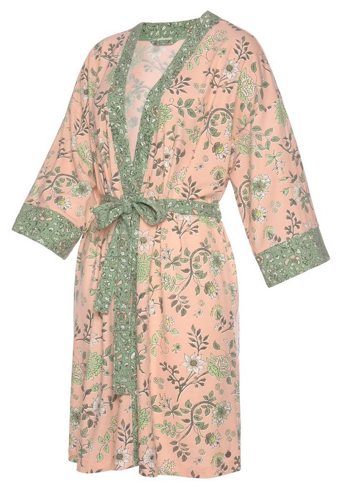 LASCANA Kimono, Kurzform, Viskosemischung, Kimono-Kragen, Gürtel, mit Blumen Allover-Druck – Bild 4 von 5