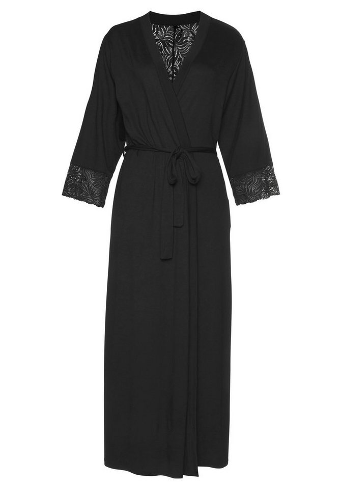 LASCANA Kimono, Langform, Viskosemischung, Gürtel, mit edlen Spitzendetails – Bild 2 von 5