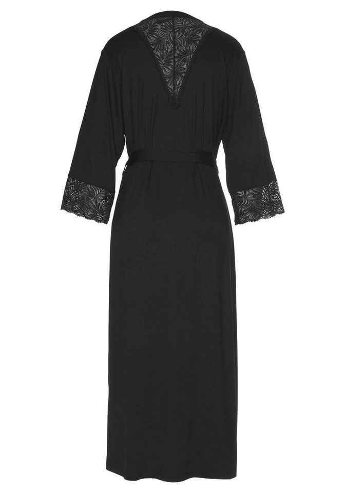 LASCANA Kimono, Langform, Viskosemischung, Gürtel, mit edlen Spitzendetails – Bild 4 von 5