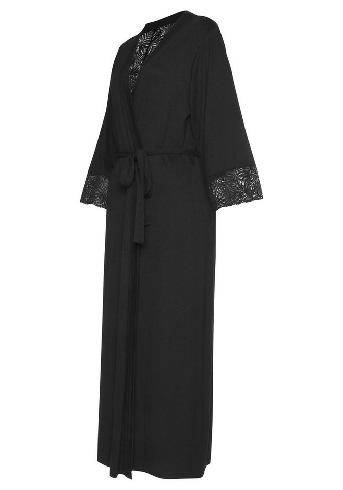 LASCANA Kimono, Langform, Viskosemischung, Gürtel, mit edlen Spitzendetails – Bild 5 von 5